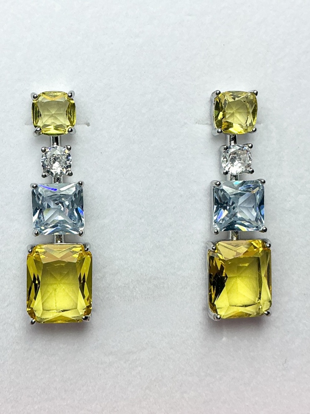 Citrine Yellow Cz Diamond Geometric Drop Earrings
